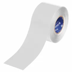 Solid white floor marking tape, 4 inches wide by 100 feet long, with a 22 mil thickness. Polyester backing material (Series B-553) provides durability for high-traffic industrial environments. Used for aisle marking, hazard zone delineation, and visual boundaries in warehouses and manufacturing plants.