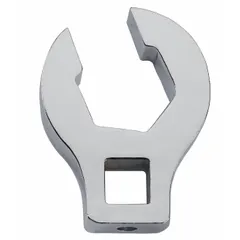 This SAE flare nut crowfoot wrench features a 9/16 in, 6-point head and a 3/8 in drive. The chrome finish resists corrosion. It is used for tightening or loosening flare nuts in confined spaces, such as on hydraulic systems and fuel lines.