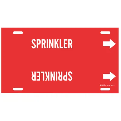 BRADY Pipe Marker: Sprinkler, Red, White, Fits 6 to 7 7/8 in Pipe O.D., 1 Pipe Markers - Sprinkler Strap-On Pipe Markers