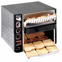 Radiant conveyor toaster with 13 1/2 in conveyor width, rated at 3,340 W and 208V AC. Designed for high-volume toasting of bread, buns, and bagels in commercial foodservice settings. UL Sanitation Listed