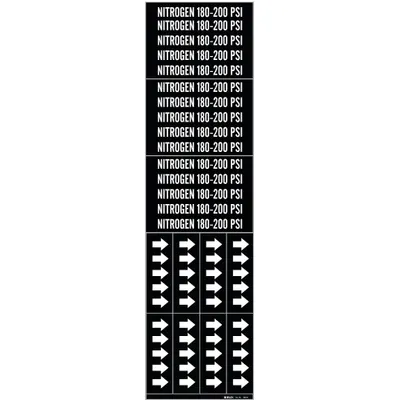 BRADY Pipe Marker: Nitrogen 180-200 PSI, Black, White, Fits 3/4 in and Smaller Pipe O.D. - Nitrogen 180-200 PSI Adhesive Pipe Markers