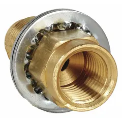 Brass adapter/union with push-to-connect on one end and 1/4 in NPTF male thread on the other. Connects 1/4 in OD tubing to threaded ports in pneumatic or air brake systems. Provides a quick, leak-resistant seal without tools.