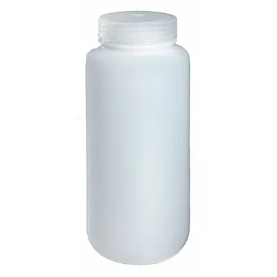 NALGENE Sampling Bottle: HDPE, 960 mL, 32 fl oz, Closure Included, Natural, 63-415 - HDPE Wide Mouth Round Lab Bottles