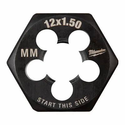 MILWAUKEE Hex Threading Die: M12x1.5 Metric, 1 in Hex Wd, Black Oxide Carbon Steel (MPN 49-57-5359) - Solid Hex Rethreading Dies