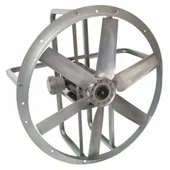 This hazardous location ring exhaust fan is designed for ventilating areas where flammable or explosive atmospheres may be present. It features a 30-inch blade driven by a 3/4 hp totally enclosed fan cooled motor, operating on 115/208-230V AC single-phase power and delivering 8153 cfm of airflow.