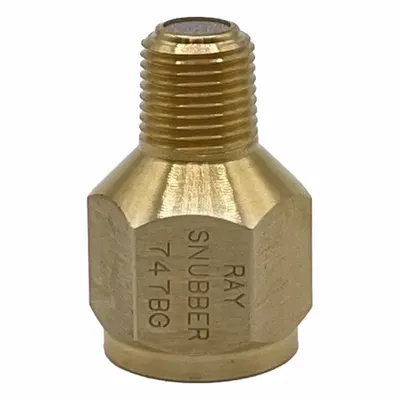 RAY Pressure Gauge Snubber: Brass, Filter, Brass NPT, 3,000 psi Max. Pressure - Filter-Type Snubbers for Water & Oil