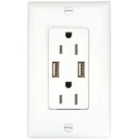 USB Receptacle: Duplex, 5-15R, 2 USB Ports, USB Type A, White, 125V AC, 15 A (MPN 62186)