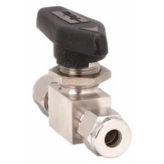 This straight-body, standard-port ball valve is constructed from 316 stainless steel for corrosion resistance. It features a lever handle for manual two-way on/off flow control. Suitable for use in industrial piping systems requiring shut-off service.