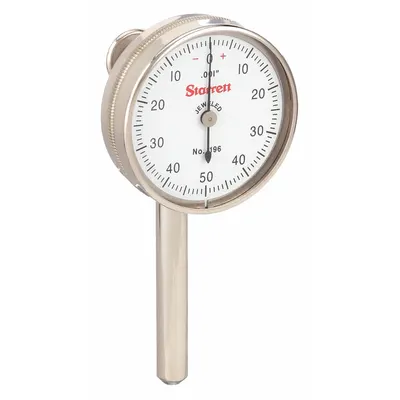 STARRETT Back Plunger Dial Indicator: 0 in to 0.2 in, Inch, Mechanical - Continuous Reading Back-Plunger Dial Indicators