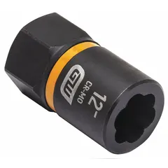 This 3/8" drive bolt extraction impact socket is designed for removing damaged, rounded, or seized bolts. It features a 7-point standard configuration and a black oxide finish. The socket is impact-rated and not tether capable. Suitable for use with impact drivers in automotive and industrial settings.