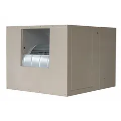 This single-inlet ducted evaporative cooler from MASTERCOOL operates on 115V AC and includes a drive package (assembly required). It measures 34-5/8 in x 42 in x 52 in with a 12 in pad thickness. Designed for residential use, it provides evaporative cooling for spaces up to 2,200 sq ft.