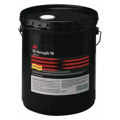 3M Hi-Strength 90 is a clear, high-tack spray adhesive supplied in a 5-gallon pail. It features a variable-width lace spray pattern for bonding leather and is intended for interior use only. This adhesive has a VOC content over 500 g/L and is not water-resistant or heat resistant. It is suitable for laminating and upholstery applications where a strong, clear bond is required.
