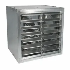 Belt-drive cabinet exhaust fan with a 48-inch blade and 3 hp motor delivering 26,611 cfm. Open dripproof enclosure, three-phase power at 208-230/460V AC. Ships fully assembled. Used for high-volume air removal in industrial and commercial facilities such as warehouses and factories.