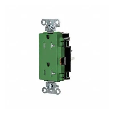 HUBBELL Receptacle: Decorator Duplex, 5-20, Green, 125V AC, 20 A, 2 Pole / 3 Wire (MPN DR20STGNTR) - General Purpose Receptacles