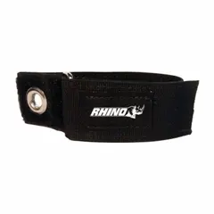 Hook-and-loop hose hanging strap designed to secure a 20-inch bundle. Features a nylon buckle for fastening and a nickel grommet for corrosion resistance. Used in industrial settings for organizing and supporting hoses, cables, or tubing.