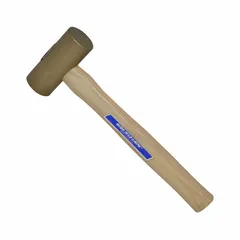 Brass mallet with a 2 lb head, 1 1/2 in diameter, and 11 in overall length. Features a natural brass head and wood handle. Used for striking applications where marring of surfaces must be avoided, such as assembling machinery or forming sheet metal.
