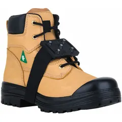 This studded mid-sole traction device features a rubber body with 5 tungsten carbide spikes per shoe for secure grip on ice. The strap-on attachment style allows quick installation over footwear. Suitable for walking on icy surfaces in industrial or outdoor settings.