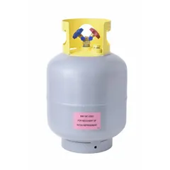 Standard refrigerant recovery cylinder with 47.7 lb capacity and 1,320.6 cu in volume. Designed for use with R-134A refrigerant. Not A2L compatible. Used to capture and store refrigerant during HVAC system service, repair, or decommissioning.