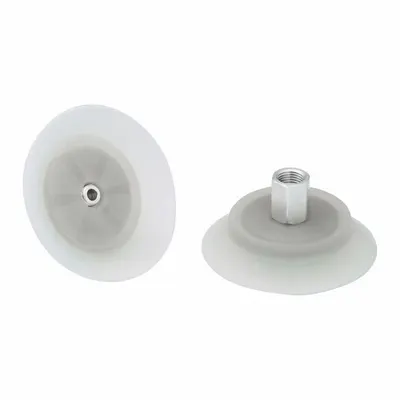 SCHMALZ Vacuum Pad Assembly: Flat, 1/8 in NPT Vacuum Port, 39.2 mm Pad Dia, Clear - Flat Type Food-Safe Fast-Handling Vacuum Pad Assemblies
