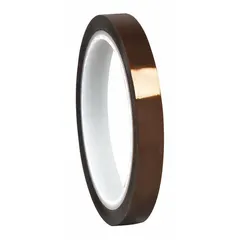 Polyimide film tape with acrylic adhesive, amber color, 3 mil thickness, 5 yard length. Designed for high-temperature electrical insulation in applications such as motor windings, transformers, and coil wrapping.