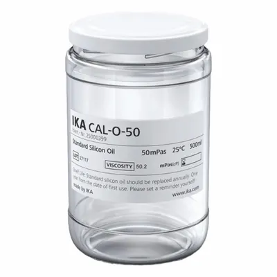IKA Silicon Oil: 50 cps Viscosity, 500 mL Volume, Clear Glass, Jar, Liquid - Viscometer Calibration Standards