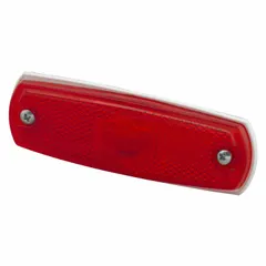 This LED clearance light features a rectangular red lens with a screw mount and male bullet connector. It is designed for use as a rear or side marker on trailers, trucks, and industrial equipment, providing visibility in compliance with SAE P2 standards.