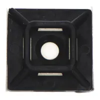 Adhesive mount cable tie base for use with miniature, intermediate, and standard cable ties. Measures 0.74 in L x 0.74 in W x 0.22 in H with a slot height of 0.06 in. Black color. Pack of 500. Provides a fixed anchoring point for cable management in electrical panels, control cabinets, and wiring installations