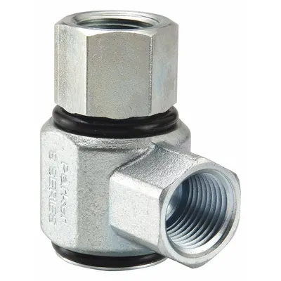 PARKER Hydraulic Swivel Fitting: Zinc-Plated Steel, 1/2 in Female NPTF inlet - 90-Degree Swivel Fittings