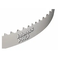 Bi-metal band saw blade with hook cutting edge for cutting stainless steel and hard alloys. 16 ft length, 1-1/4 in blade width, 3/4 tooth pitch. Suitable for industrial metalworking applications requiring precision cuts on demanding materials.