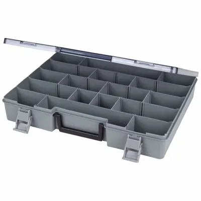 FLAMBEAU Compartment Box: 2 1/2 in x 11 3/4 in x 15 1/2 in, Gray, 24 Compartments - Small Parts Compartmented Boxes with Adjustable Dividers