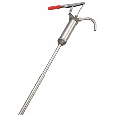 Dayton Hand Pump: Lever Action, Pump with Spout, 304 Stainless Steel Housing, 12 oz per stroke - Lever Handle Standard Drum Pumps