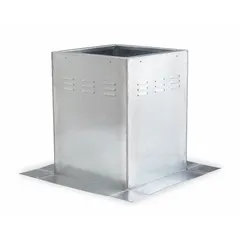 Fixed ventilated roof curb for mounting filtered supply fans on commercial or industrial roofs. Constructed of galvanized steel with a corrosion-resistant finish. Inside dimensions 17 x 17 in, outside width 20-1/2 in. Complies with UL 762 standards.
