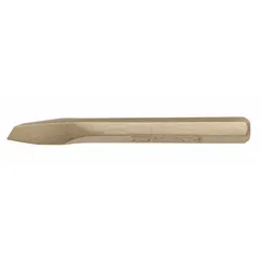 This diamond-point chisel is made of aluminum bronze with a plain grip. It has a blade width of 3/4 in and an overall length of 12 in. Suitable for chipping, cutting, and shaping metal in environments where non-sparking tools are required.