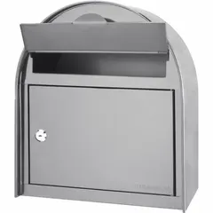 This surface-mounting mailbox is constructed with a gray finish and features a lockable top-loading design for secure mail collection. Suitable for residential or light commercial use where weather-resistant mail storage is needed.
