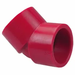This 45° elbow is made of UV-resistant polyvinylidene and conforms to ASTM D3222. It has a 2 in x 2 in fitting pipe size with female connections on both ends. Suitable for industrial piping systems requiring a 45-degree change in flow direction, such as in chemical processing and water treatment.