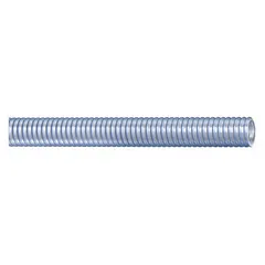 This FDA-certified polyurethane bulk material-handling hose features a clear PVC cover for visual monitoring of material flow. It has a 4-inch inside diameter, 100-foot length, and 30 psi pressure rating, with a temperature range of 0° to 158°F. Suitable for transferring dry bulk foods, powders, and granules in processing environments.