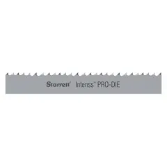 Bi-metal band saw blade with hook cutting edge and 10/14 variable tooth pitch. Length 12 ft 6 in. Designed for cutting stainless steel and hard alloys in industrial metal fabrication and die cutting applications.