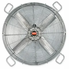 This guard- and tubular-mounted fan is designed for cooling transformers in industrial and utility applications. It delivers 4,590 cfm airflow at 0.000 in static pressure, using a 16-inch blade driven by a 1/4 hp three-phase motor operating on 208-230/460V AC. The unit includes a weatherproof power cord for outdoor or damp environments.