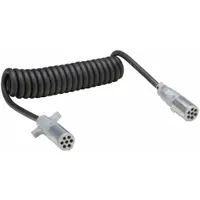 Coiled power cord with die-cast plugs, 12 ft wire length, 12 ft overall length. Compliant with J2222/J560B standards. Used for supplying power to truck and trailer lighting systems in fleet maintenance and commercial vehicle applications