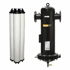 Replacement filter element with activated carbon media wrap for compressed air treatment. Removes contaminants, odors, and impurities from air or gas streams. Suitable for use in industrial filtration systems.