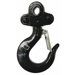 This top hook assembly is a replacement component for manual chain hoists. It includes a safety latch and is rated for a compatible load capacity of 2,000 lb. Suitable for lifting applications in industrial maintenance, warehousing, and manufacturing environments.