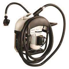 This electric drum pump system is designed for dispensing diesel exhaust fluid (DEF) from totes or drums. It features a 1/10 hp polypropylene pump, a polypropylene/stainless steel nozzle, a discharge hose, and a digital meter. The pump operates at 115 V AC with a maximum flow rate of 8 gpm.