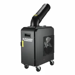 This light-duty portable air conditioner provides 7000 BtuH cooling capacity for spot cooling in indoor or outdoor areas. It operates on 115V AC and includes an air filter. Suitable for use in workshops, garages, job sites, and temporary event spaces.