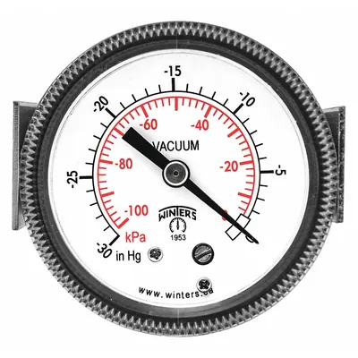 WINTERS Panel-Mount Vacuum Gauge: U-Clamp, 2 in Dial, 1/4 in NPT Male, Center Back - U-Clamp Panel-Mount with Brass/Bronze Wetted Parts