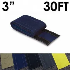 Fabric hook-and-loop cable floor cover made of blue nylon, 3 inches wide and 30 feet long. Designed to manage and protect cables across walkways and work areas, reducing trip hazards. Suitable for industrial facilities, warehouses, and temporary event setups.