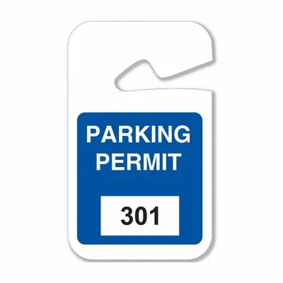 BRADY Parking Permit: Parking Permit, 2 3/4 in Overall Wd, Plastic, Blue, 4 3/4 in Card Ht - Parking Hangers