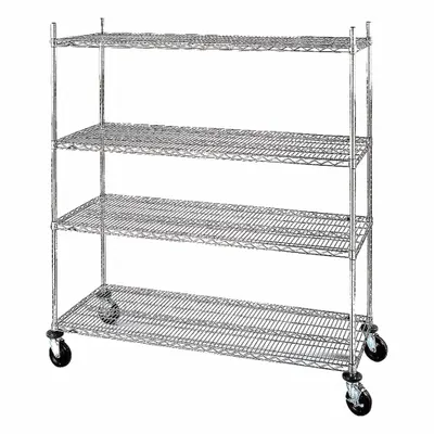 METRO Mobile Wire Shelving Unit, 60 in x 18 in x 69 in, 4 Shelves, Silver - Mobile Wire Shelving for Dry Use