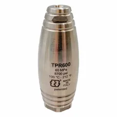 Threaded rotary nozzle with female connection, rated for 8,700 psi and 4 gpm. Accommodates 4 nozzle sizes. Designed for high-pressure cleaning applications such as removing paint, rust, and grime from concrete and industrial surfaces.