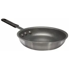 This 14 1/2-inch non-stick fry pan is constructed from aluminum with a silver body and a riveted aluminum handle in gray. The Teflon coating facilitates food release and simplifies cleaning. NSF certified, it is suitable for commercial foodservice environments where sanitation standards are required.