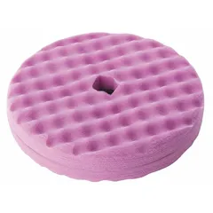 This 8-inch diameter purple foam pad features a waffle texture and unthreaded center hole. Designed for use with polishers on painted surfaces, it combines the cut of a compounding pad with the finish of a polishing pad. Maximum operating speed is 2,000 RPM.
